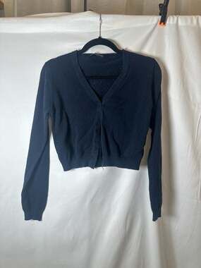 Brandy Melville Navy Blue Shannon Diamond Pointelle Cropped Cardigan, One Size